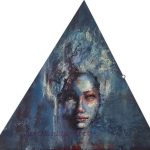 Madam Butterfly 60x60 cm triangle , mixed media acrylics, 590 euro