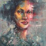 Blauwe Regen, olieverf, 50x50 cm, 555 euro