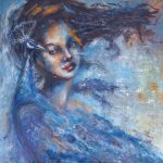 PauwenVrouw, 80x80 cm, mixed media olieverf, 888 euro